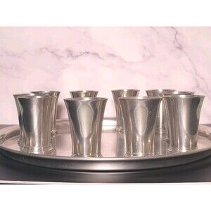 Vtg STIEFF 10 Pc Pewter Cordial Set W/ Tray Licensed Williamsburg  Restoration